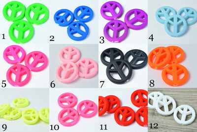 20/17mm Matte Rubberized Colorful Plastic Peace Symbol Beads,Clay Peace Beads,Acrylic Beads,Necklace beads,Rubberized Bead...