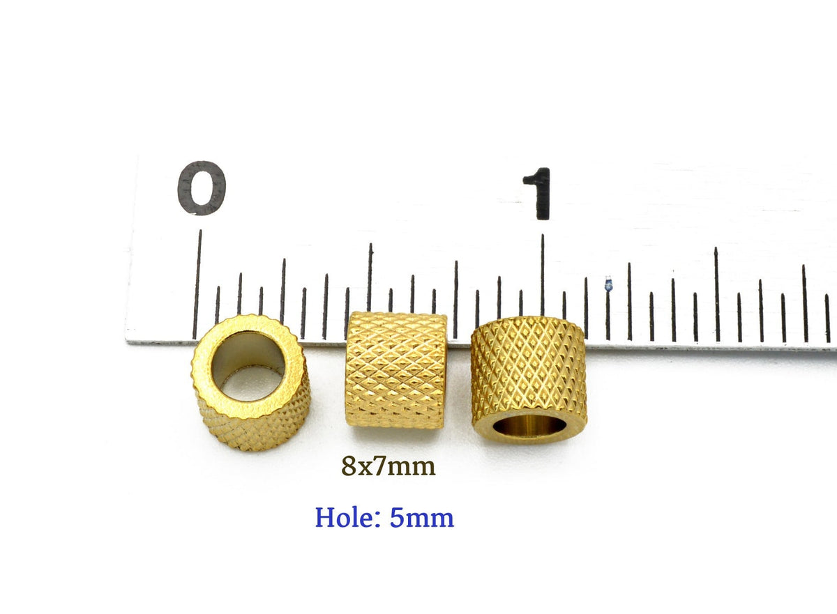Steel Texture Wheel Spacer - Gold Plated Roundel Beads - Diamond Cut Detailing, Stainless Steel, Crafting Findings Set