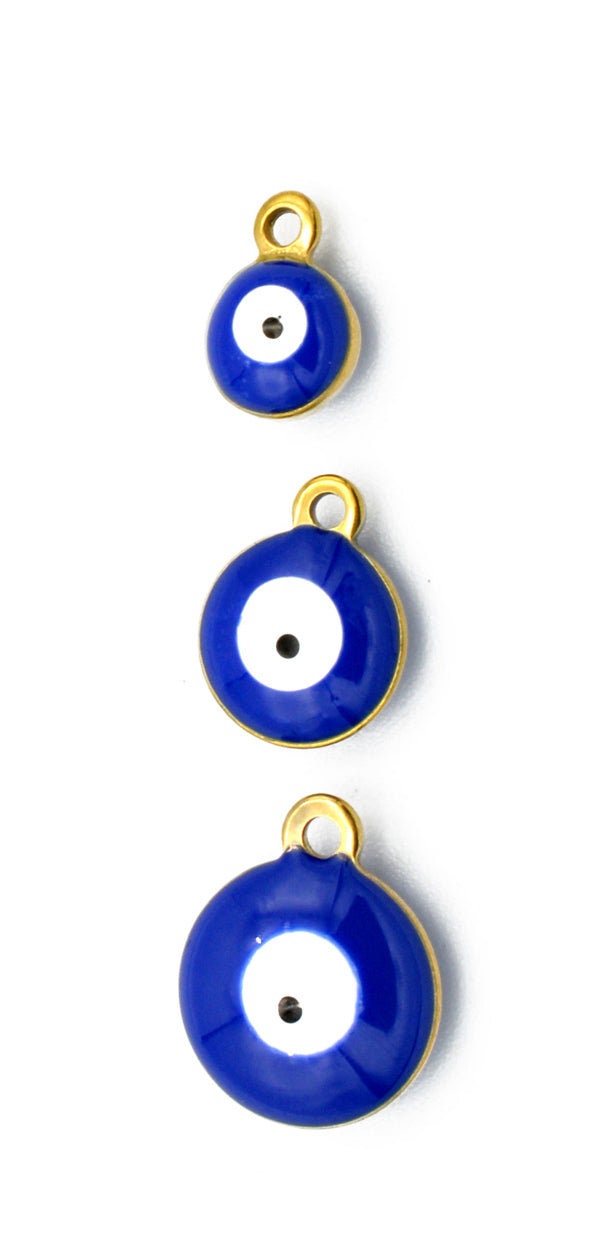 Evil Eye Gold Framed Charm - Blue Red Stainless Steel Pendant - Gold Plated, Craft Supplies, Protective Jewelry Component