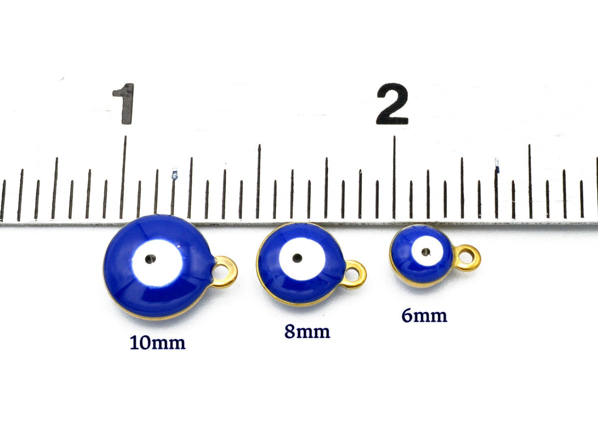 Evil Eye Gold Framed Charm - Blue Red Stainless Steel Pendant - Gold Plated, Craft Supplies, Protective Jewelry Component