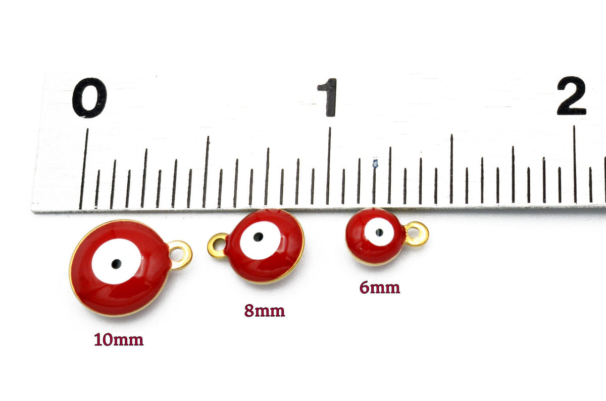 Evil Eye Gold Framed Charm - Blue Red Stainless Steel Pendant - Gold Plated, Craft Supplies, Protective Jewelry Component