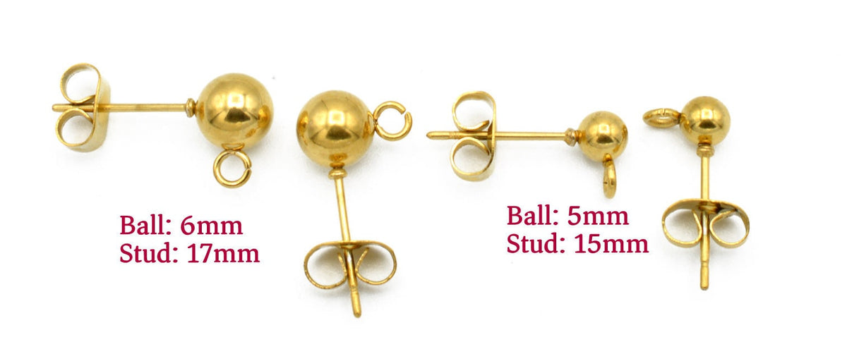 Stainless Steel Fish Wire Stud Earring Hooks, Gold-Plated (Hypoallergenic, 18x20mm Hooks, 5x15mm & 6x17mm Studs)