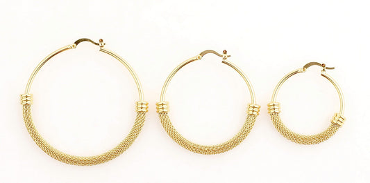 Mesh Hoop Earring Gold Filled Alternative 18K Round Hoops, Medium Size 35-53mm | Double Clad Classic Jewelry Gift