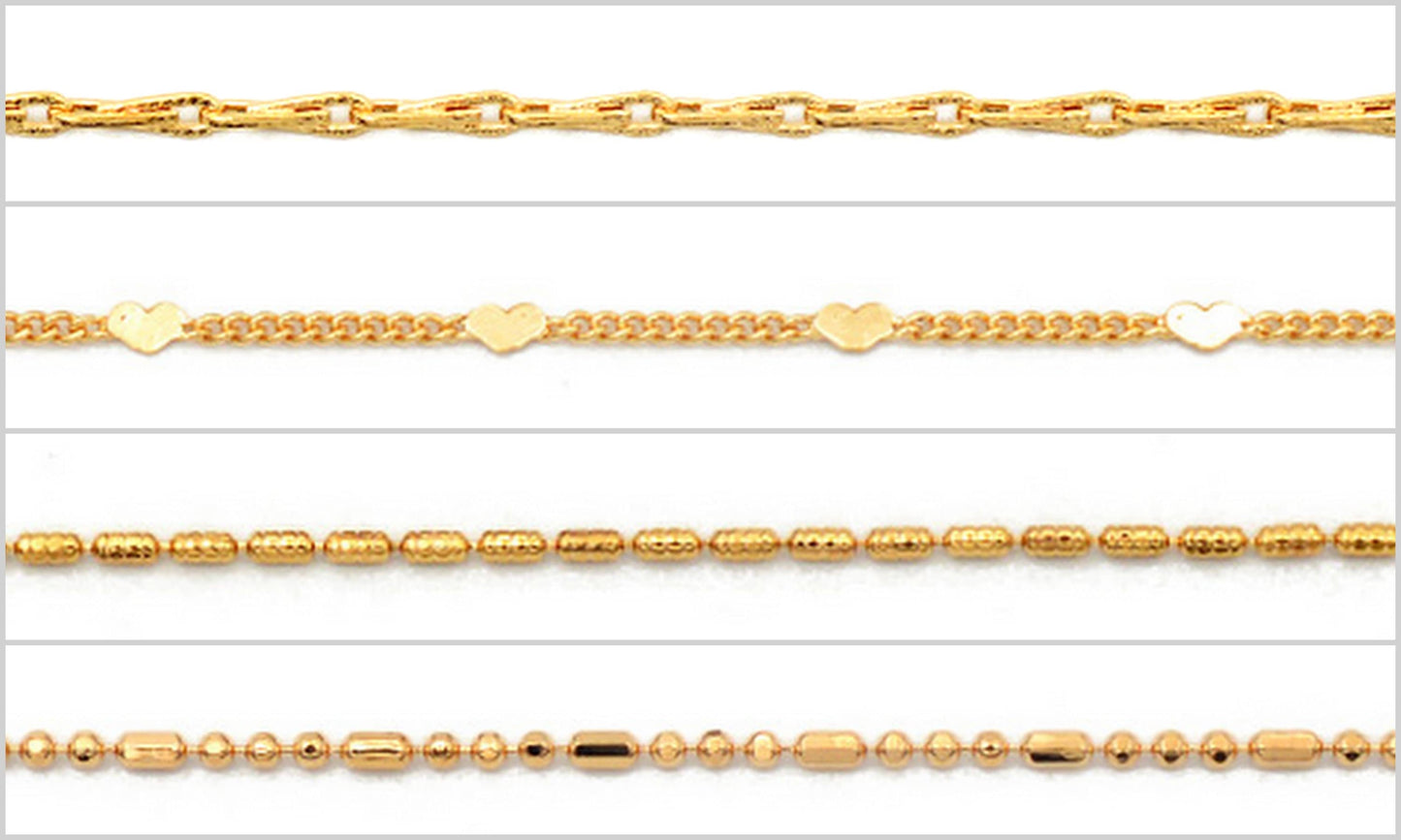 Gold filled EP Saturn Beaded Barleycorn Link Chain Customizable Jewelry by Foot 3FT/1 PK jewelry making supplies - detail...