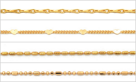 Gold filled EP Saturn Beaded Barleycorn Link Chain Customizable Jewelry by Foot 3FT/1 PK jewelry making supplies - detail...