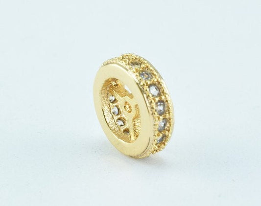 18k 10mm Roundel Gold Filled Look, EP Micro Pave Beads with Clear CZ Cubic Zirconia jewelry making supplies