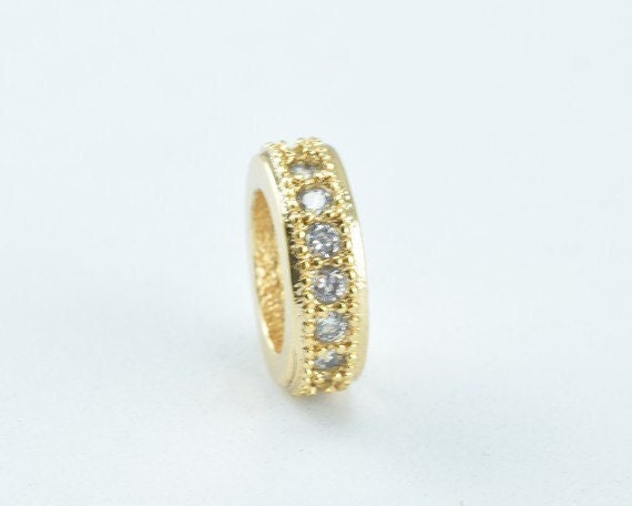 18k 10mm Roundel Gold Filled Look, EP Micro Pave Beads with Clear CZ Cubic Zirconia jewelry making supplies - detail image 5