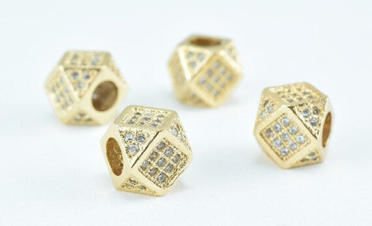 18k Gold Filled Look Cube Micro Pave Beads Zirconia Rhinestone Spacer 7mm with 3mm hole jewelry making supplies - detail i...