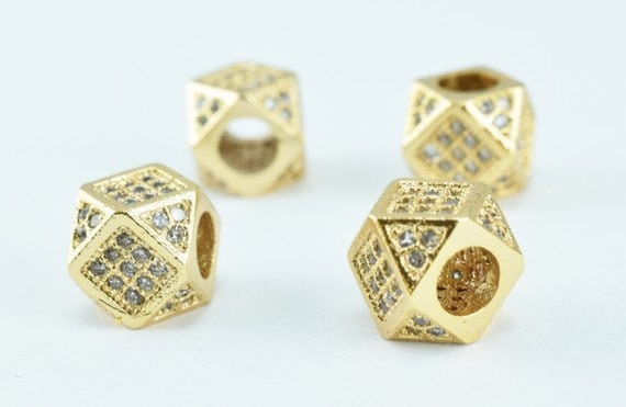 18k Gold Filled Look Cube Micro Pave Beads Zirconia Rhinestone Spacer 7mm with 3mm hole jewelry making supplies - detail i...