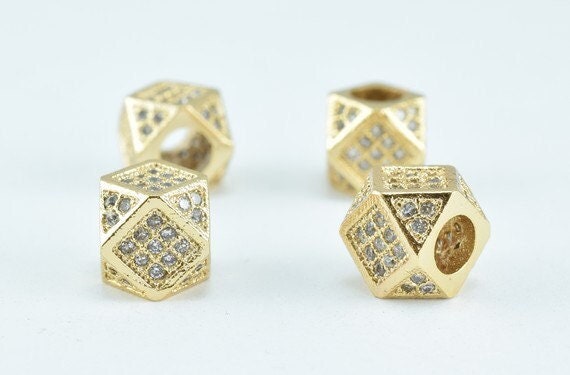 18k Gold Filled Look Cube Micro Pave Beads Zirconia Rhinestone Spacer 7mm with 3mm hole jewelry making supplies - detail i...