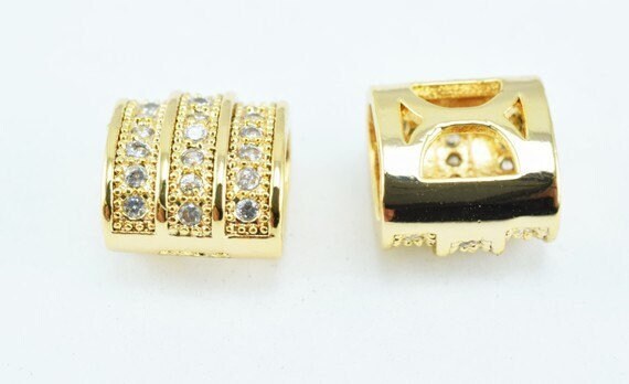 18k Gold Filled Look, EP Micro Pave Beads Size 8x6mm with Clear CZ Cubic Zirconia  GFM21 jewelry making supplies - detail...