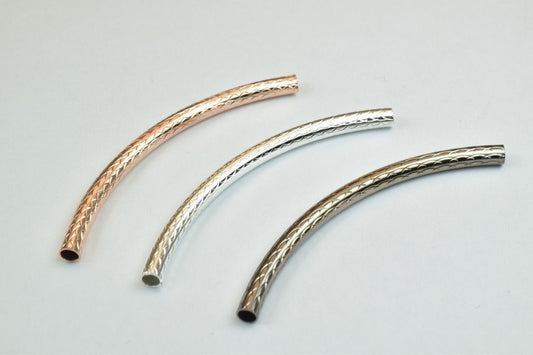 12 PCs Curve Tube Jewelry Finding Beads  3x40mm/3x45mm/3x50mm Diamond Cut Gold/Silver/ RoseGold For Jewelry Making jewelry...