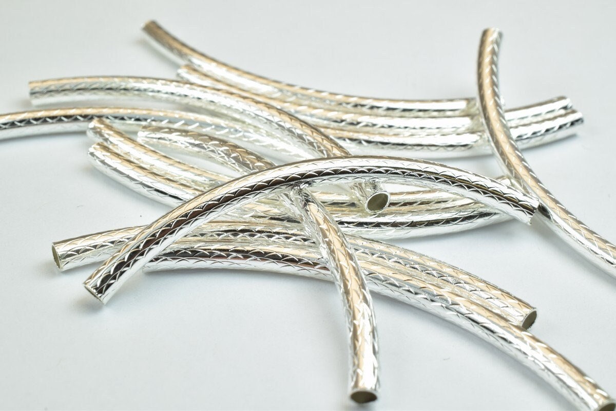 12 PCs Curve Tube Jewelry Finding Beads  3x40mm/3x45mm/3x50mm Diamond Cut Gold/Silver/ RoseGold For Jewelry Making jewelry...
