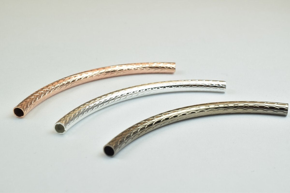12 PCs Curve Tube Jewelry Finding Beads  3x40mm/3x45mm/3x50mm Diamond Cut Gold/Silver/ RoseGold For Jewelry Making jewelry...
