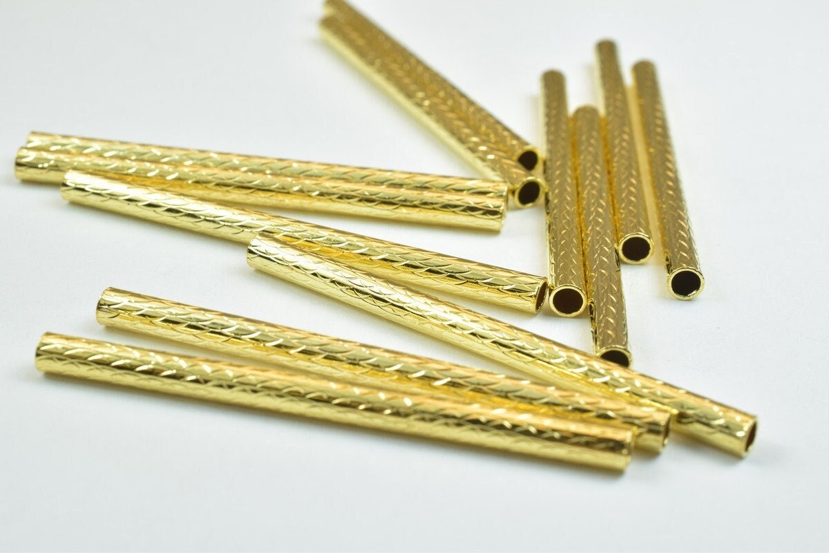 12 PCs Straight Tube Jewelry Finding Beads 3x40mm/3x45mm/3x50mm Diamond Cut Gold/Silver/ Rose Gold/ Gun Metal Diamond Cut...