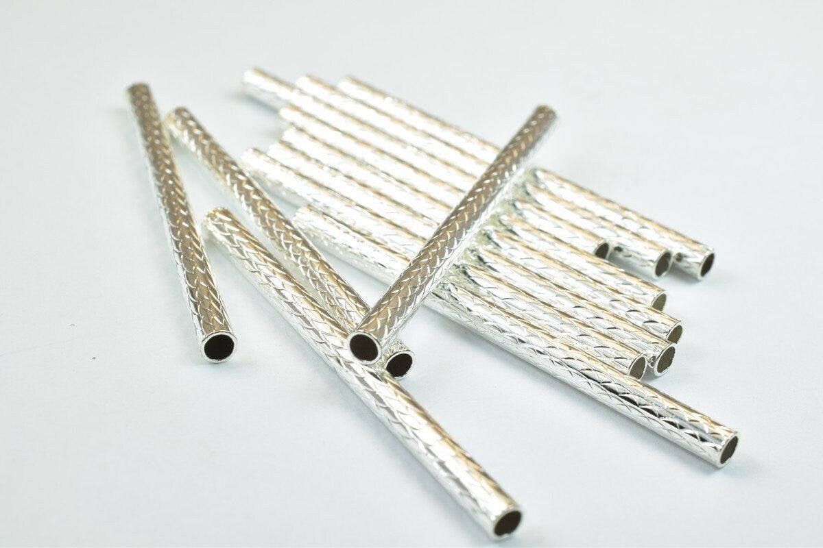 12 PCs Straight Tube Jewelry Finding Beads 3x40mm/3x45mm/3x50mm Diamond Cut Gold/Silver/ Rose Gold/ Gun Metal Diamond Cut...