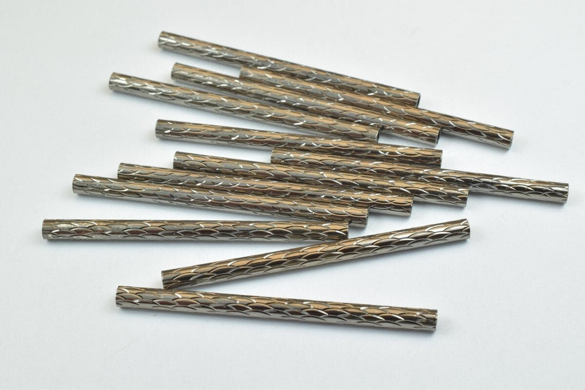 12 PCs Straight Tube Jewelry Finding Beads 3x40mm/3x45mm/3x50mm Diamond Cut Gold/Silver/ Rose Gold/ Gun Metal Diamond Cut...