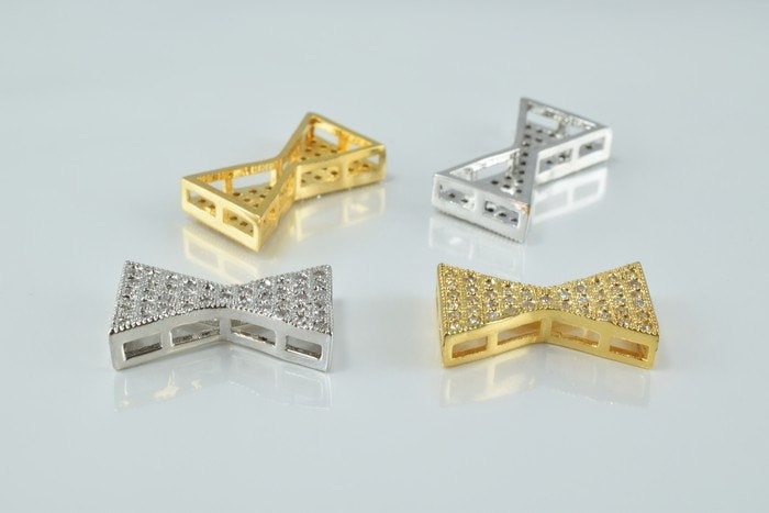Bow Tie 17x10mm Connector: Clear CZ Micro Pave Beads - 18k Tarnish Resistant Gold, Tarnish Resistant, Jewelry Making Components