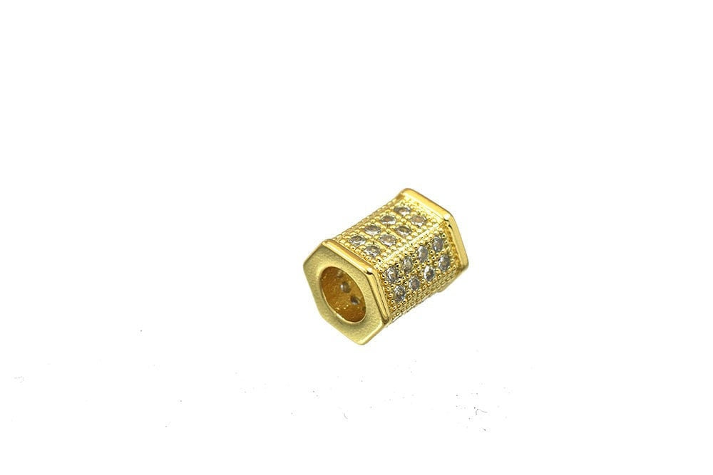 18k 8x7mm Roundel Gold Filled Look, EP Micro Pave Beads Clear CZ Cubic Zirconia  GFM47 jewelry making supplies