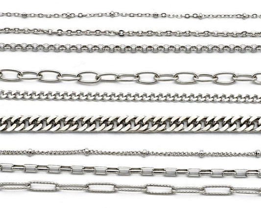 Rollo Cable Curb Chain Collection: Saturn Cuban & Diamond Cut Styles (Stainless Steel, Secure Fit, Multiple Sizes)