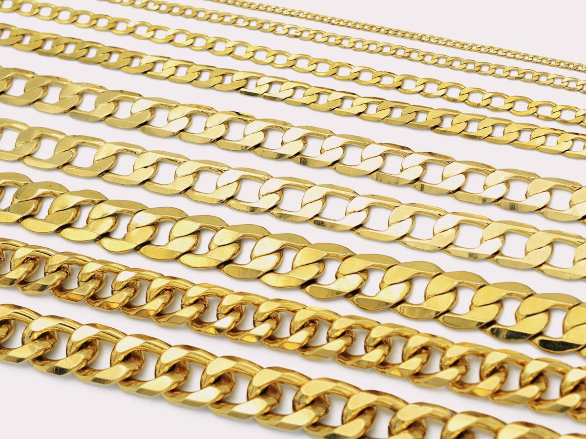18k Gold Filled Alternative Cuban Curb Chain Necklace, Jewelry Making Supplies, Tarnish Resistant (2mm-12mm Widths, )