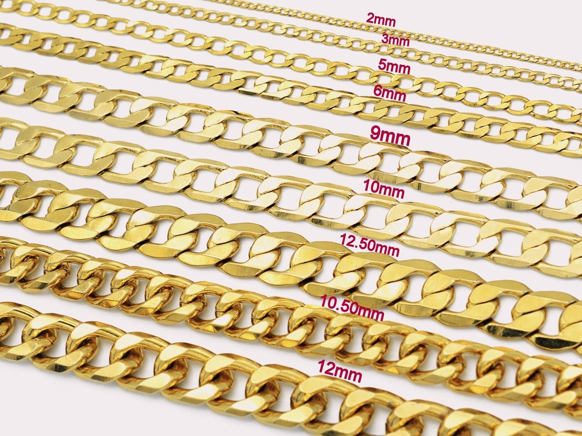 18k Gold Filled Alternative Cuban Curb Chain Necklace, Jewelry Making Supplies, Tarnish Resistant (2mm-12mm Widths, )