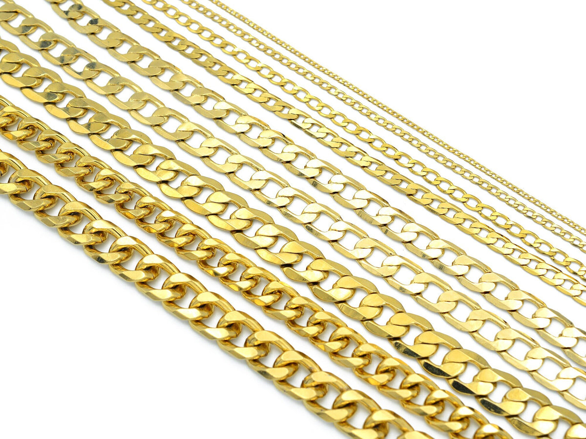 18k Gold Filled Alternative Cuban Curb Chain Necklace, Jewelry Making Supplies, Tarnish Resistant (2mm-12mm Widths, )