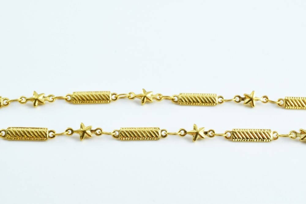 Gold Filled Alternative Bar And Star Chain Necklace: Elegant Gold Jewelry, (18.5" & 23", 4.5mm Width)