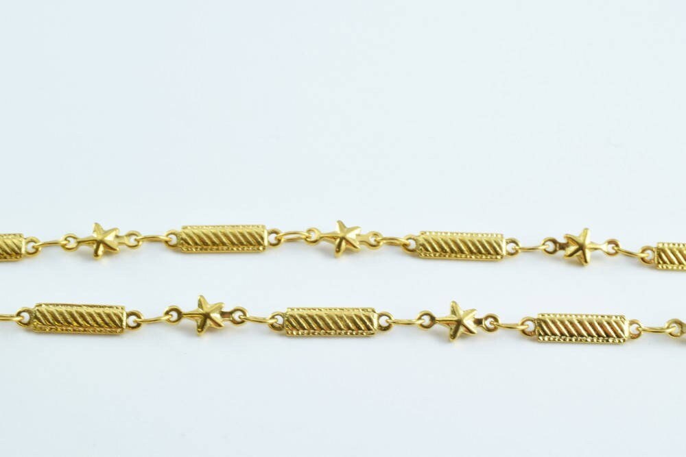 Gold Filled Alternative Bar And Star Chain Necklace: Elegant Gold Jewelry, (18.5" & 23", 4.5mm Width)