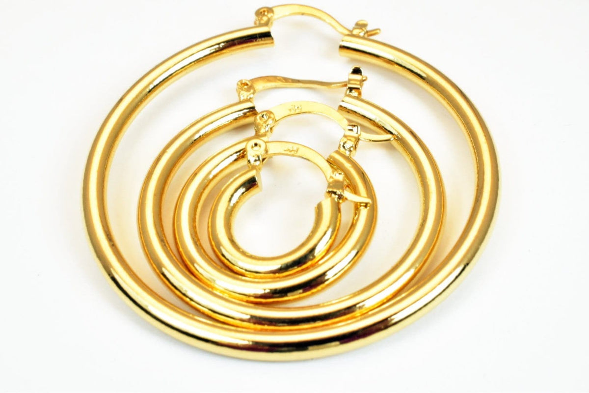 Hoop Earring 18K Tarnish Resistant Gold: Timeless Round Jewelry, Electroplated Gold Over (20-53mm, Thickness 3mm)