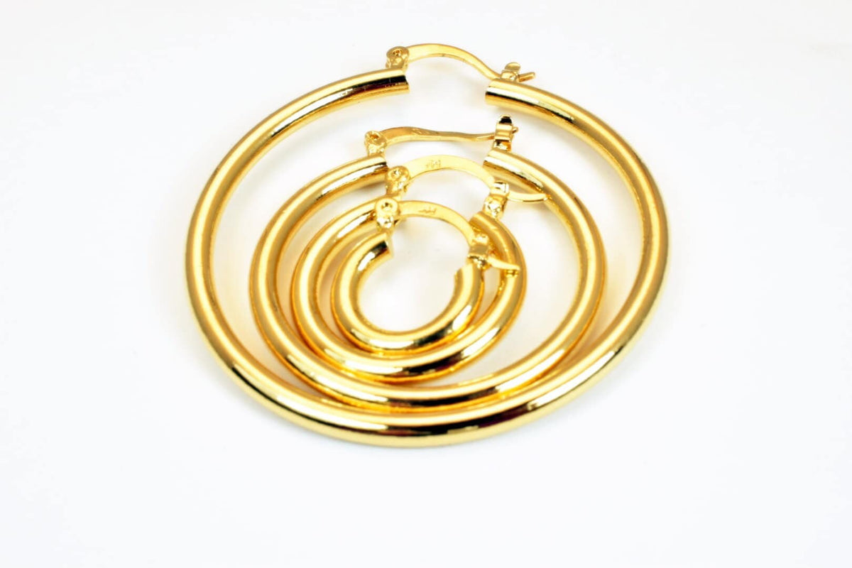 Hoop Earring 18K Tarnish Resistant Gold: Timeless Round Jewelry, Electroplated Gold Over (20-53mm, Thickness 3mm)