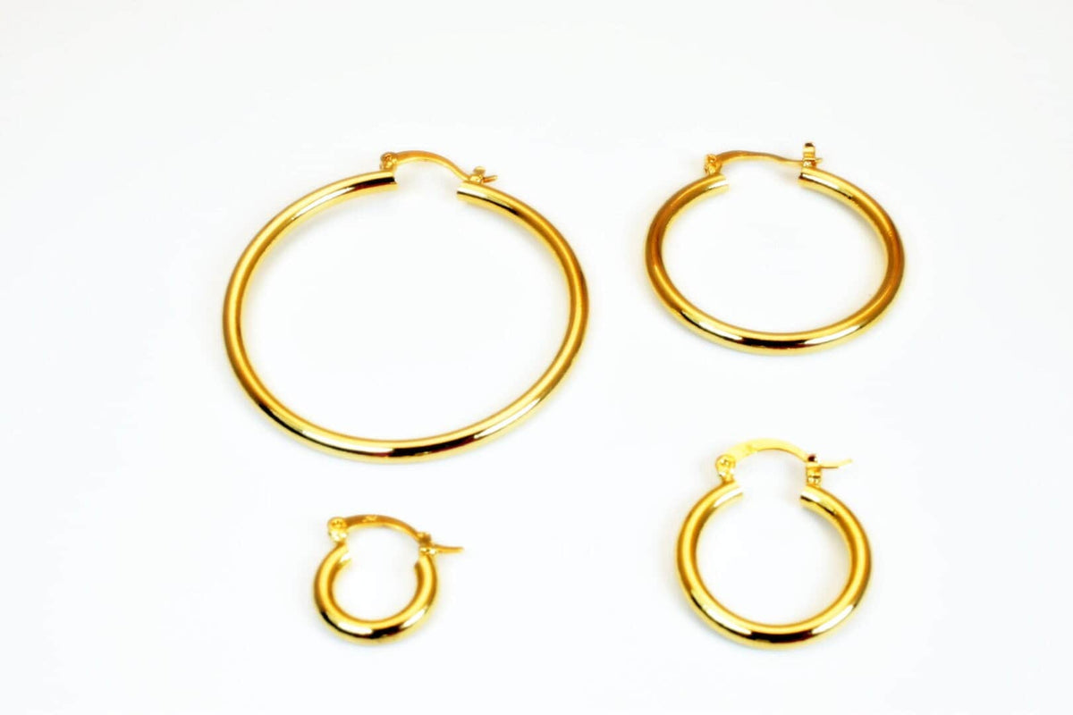 Hoop Earring 18K Tarnish Resistant Gold: Timeless Round Jewelry, Electroplated Gold Over (20-53mm, Thickness 3mm)