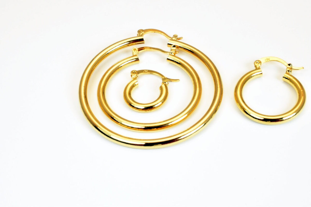 Hoop Earring 18K Tarnish Resistant Gold: Timeless Round Jewelry, Electroplated Gold Over (20-53mm, Thickness 3mm)
