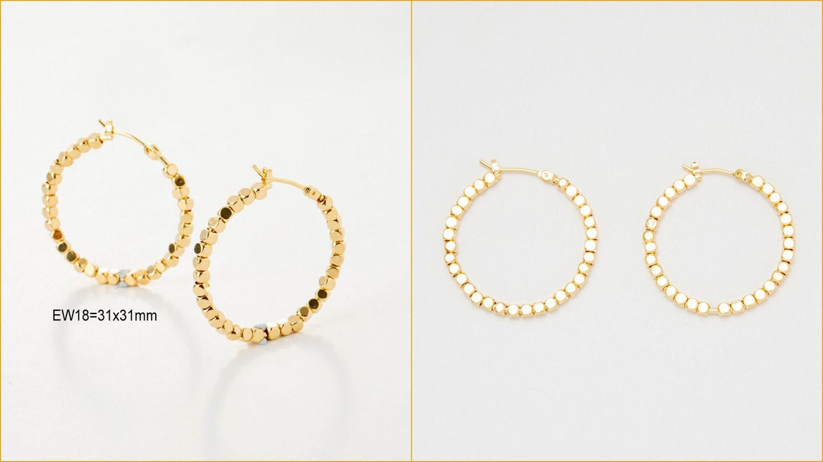 Round Hoop Beaded Earrings: Classic Gold Filled Alternative Electroplated Jewelry (Medium Size 31-45mm, Core, Gift Ready)