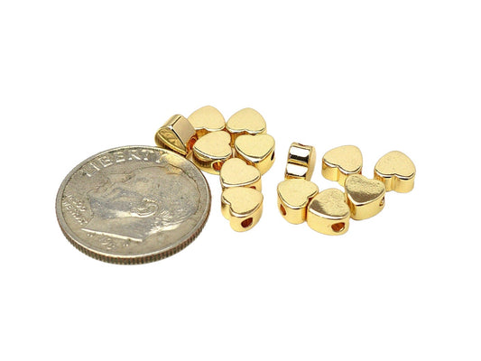 EP Heart Beads Tarnish Resistant Gold, Jewelry Craft Supplies, 5mm-6mm Small Hearts (25 Pcs, Electroplated , Tarnish Resistant)