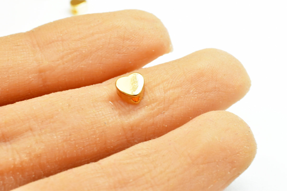 EP Heart Beads Tarnish Resistant Gold, Jewelry Craft Supplies, 5mm-6mm Small Hearts (25 Pcs, Electroplated , Tarnish Resistant)
