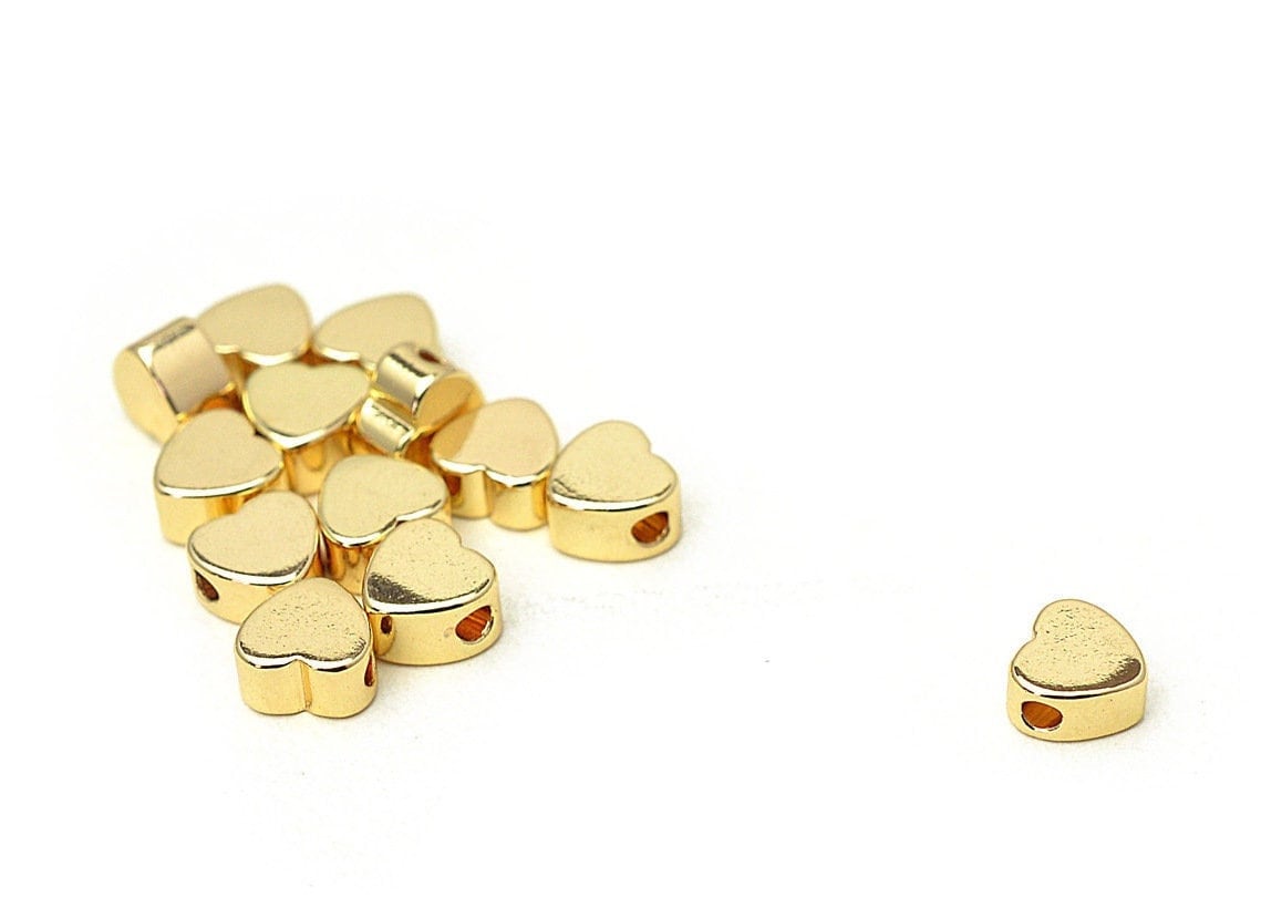 EP Heart Beads Tarnish Resistant Gold, Jewelry Craft Supplies, 5mm-6mm Small Hearts (25 Pcs, Electroplated , Tarnish Resistant)