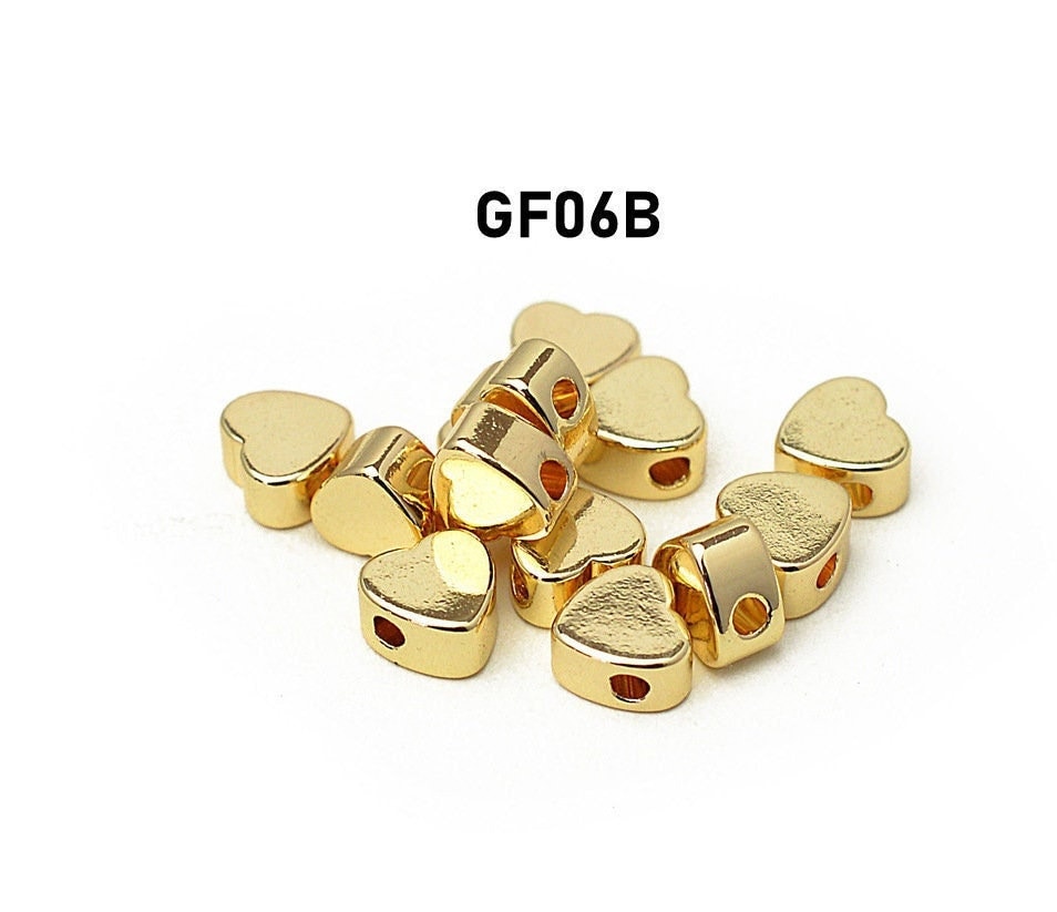 EP Heart Beads Tarnish Resistant Gold, Jewelry Craft Supplies, 5mm-6mm Small Hearts (25 Pcs, Electroplated , Tarnish Resistant)