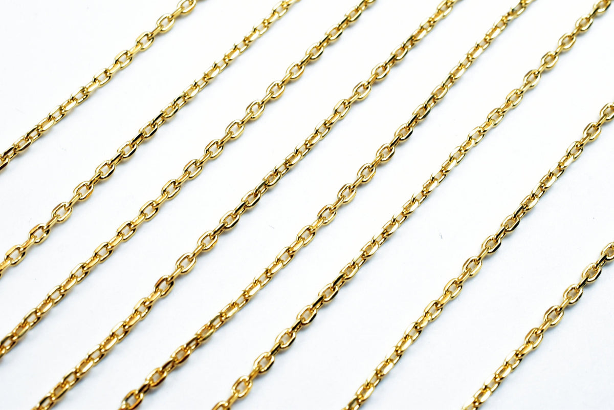 Cable Gold Plated Chain Jewelry Supply: Delicate Electroplated Gold Copper (1.10mm Thin, Lead-Free, Sold by Foot)