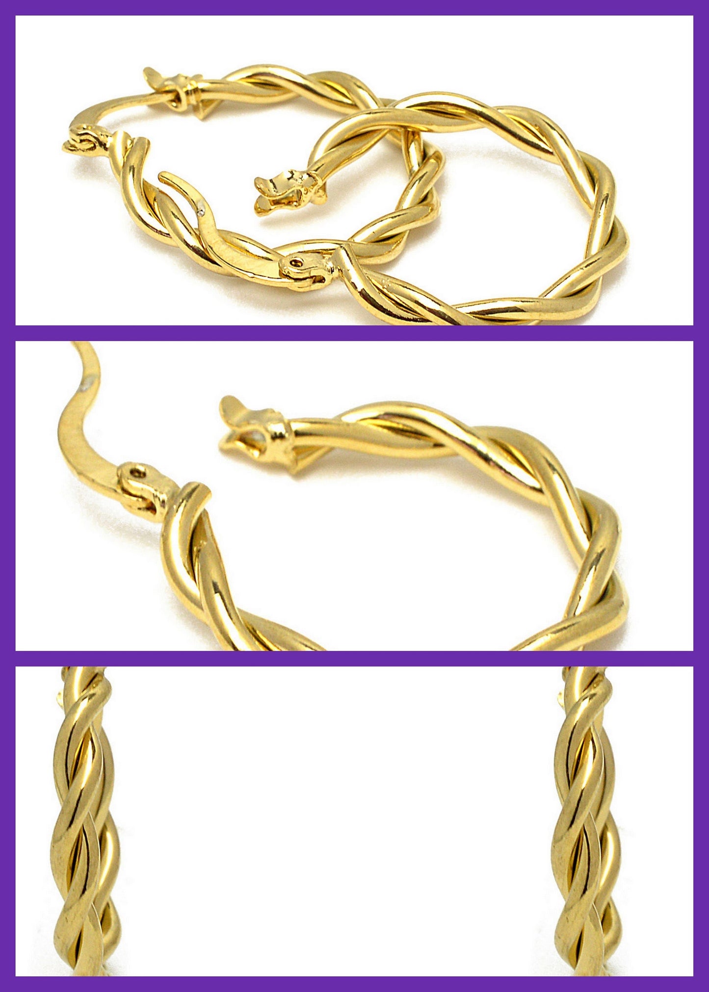 Gold Filled Alternative Twisted Hoop Earrings: Diamond Cut Pattern, Jewelry Making Supplies