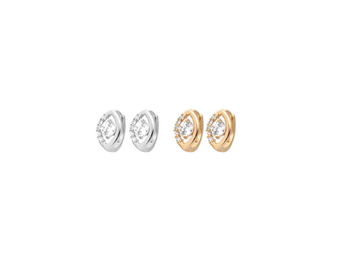 Evil Eye Hugging Hoop Earring Gold Filled EP ,Rhodium Silver and Gold Size 12mm,Round Clear Zircon Gorgeous Jewelry Gift f...