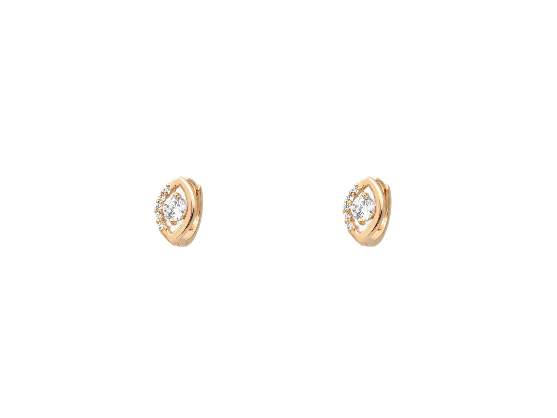 Evil Eye Hugging Hoop Earring Gold Filled EP ,Rhodium Silver and Gold Size 12mm,Round Clear Zircon Gorgeous Jewelry Gift f...