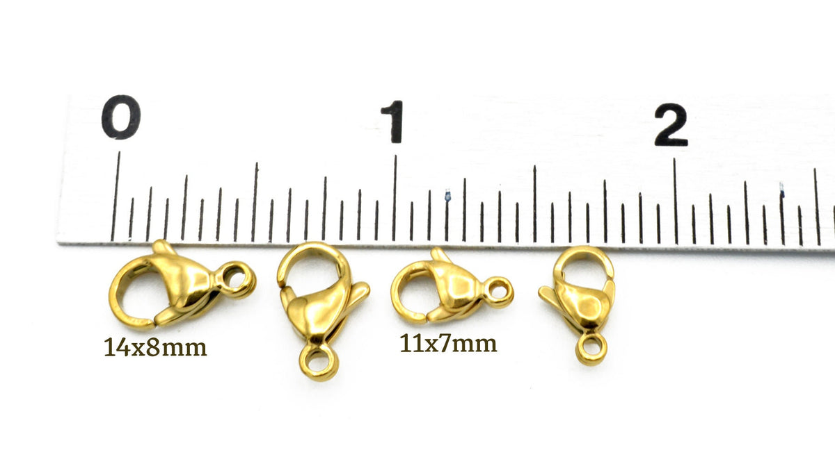 Steel Lobster Clasp Findings: Gold Plated Jewelry Components, Oval & Rectangle Shapes (Multiple Sizes, Stainless Steel)