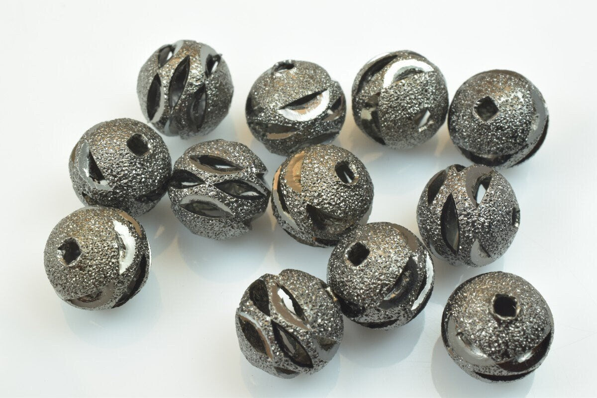 100 PCs Gun Metal Plated Black Carved Round Beads 6mm/8mm/10mm Diamond Cut For Jewelry Making jewelry making supplies - de...