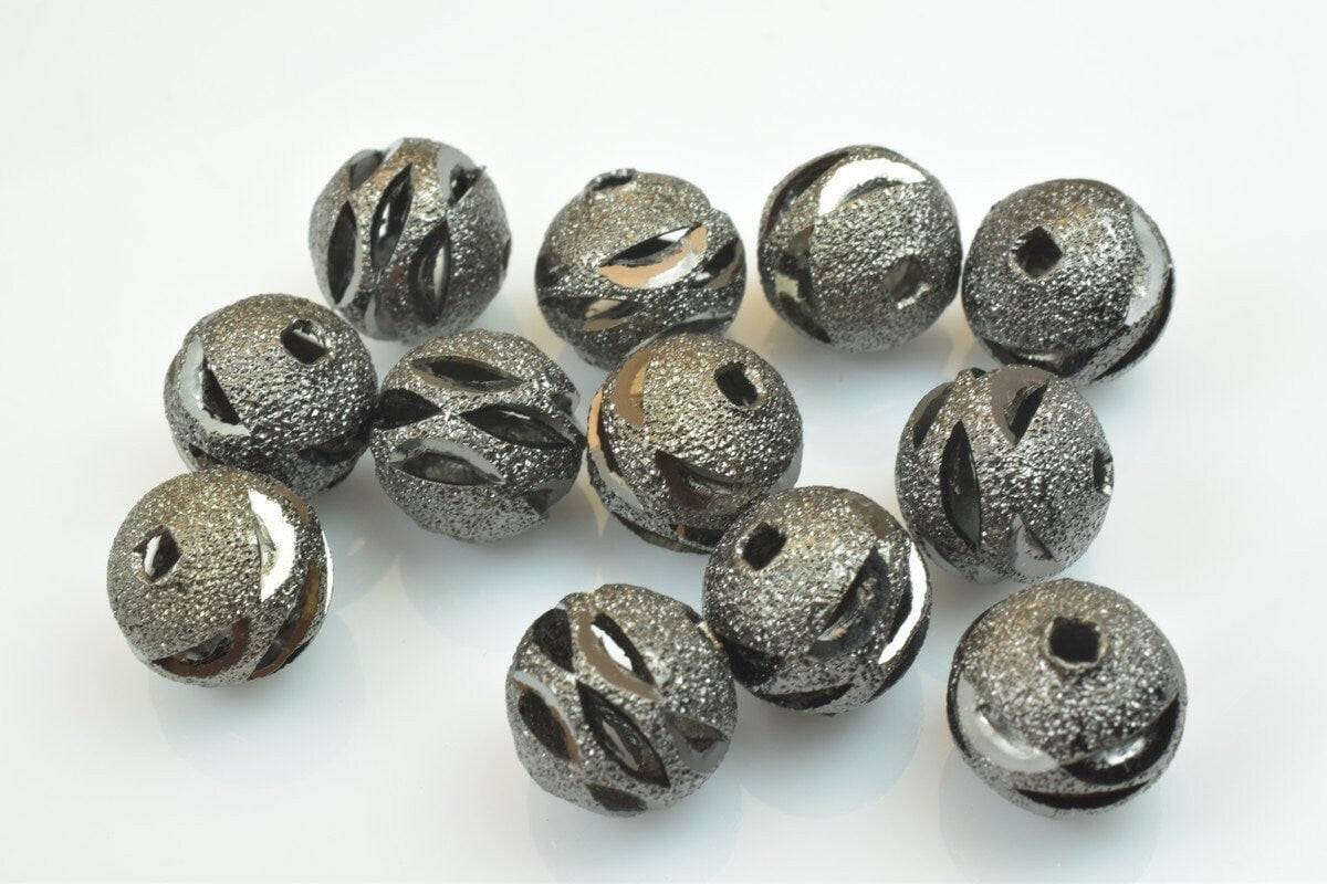 100 PCs Gun Metal Plated Black Carved Round Beads 6mm/8mm/10mm Diamond Cut For Jewelry Making jewelry making supplies - de...