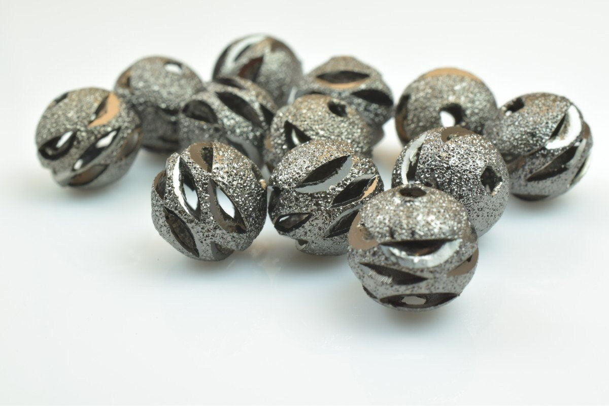 100 PCs Gun Metal Plated Black Carved Round Beads 6mm/8mm/10mm Diamond Cut For Jewelry Making jewelry making supplies - de...