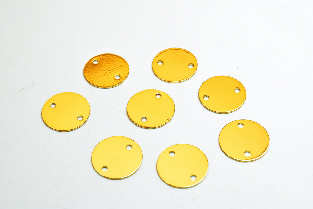 12mm Gold Filled Alternative Name Tag Round Disc: Tarnish Resistant Finish - Electroplated , Jewelry Making, Two Hole Stamping Blank
