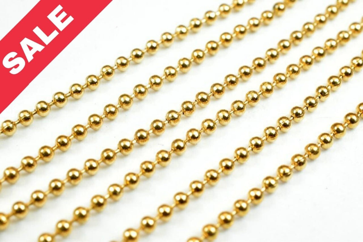Gold Plated Round Ball Bead Chain: Fine Jewelry Supply, Electroplated 18K Gold Filled Copper (Delicate 1.5mm, Wholesale Lengths)