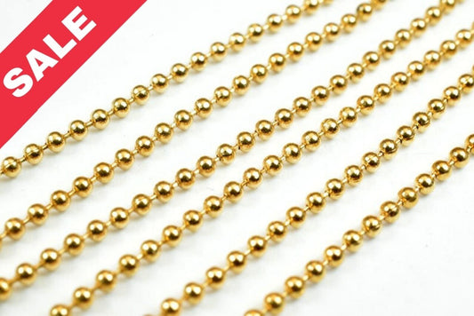 Gold Plated Round Ball Bead Chain: Fine Jewelry Supply, Electroplated 18K Gold Filled Copper (Delicate 1.5mm, Wholesale Lengths)