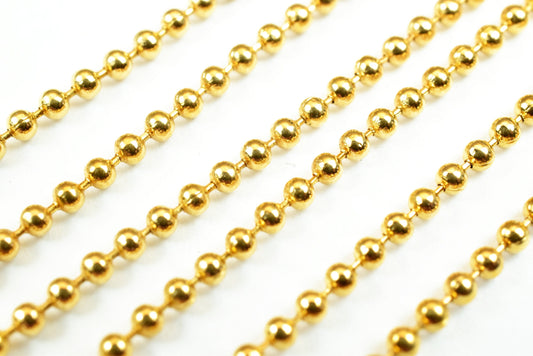 Gold Plated Round Ball Bead Chain: Fine Jewelry Supply, Electroplated 18K Gold Filled Copper (Delicate 1.5mm, Wholesale Lengths)